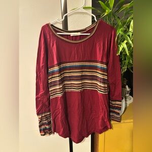 Elegant Maroon Striped Long Sleeve Top